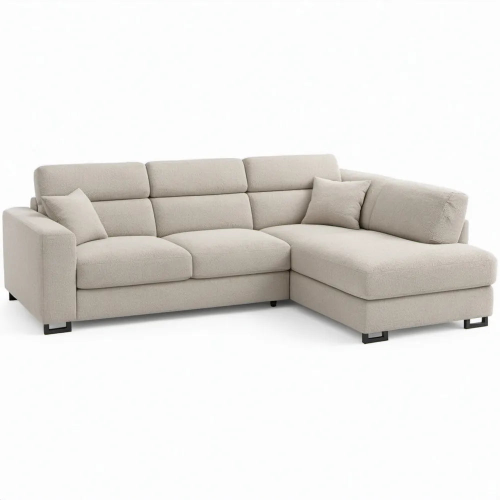Beige hoekbank met chaise longue rechts, 280 x 165 x 85 cm, polyester