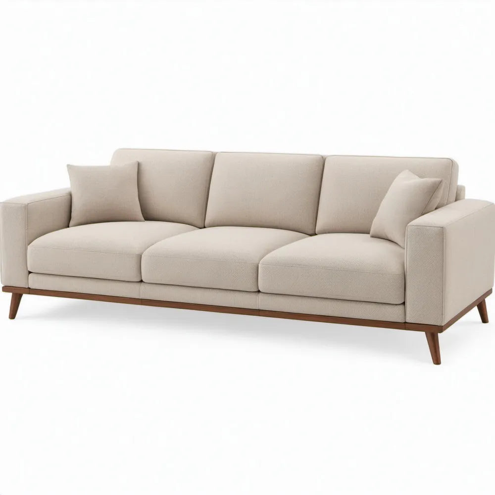 Beige 3-zitsbank 220 x 90 x 85 cm van polyester met donkerbruine houten poten