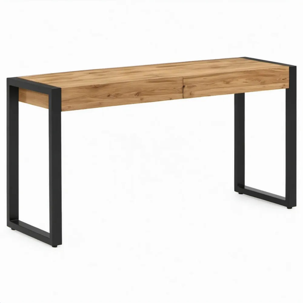 Consoletafel met 2 lades, 120 x 40 x 76 cm, eikenkleurig/zwart