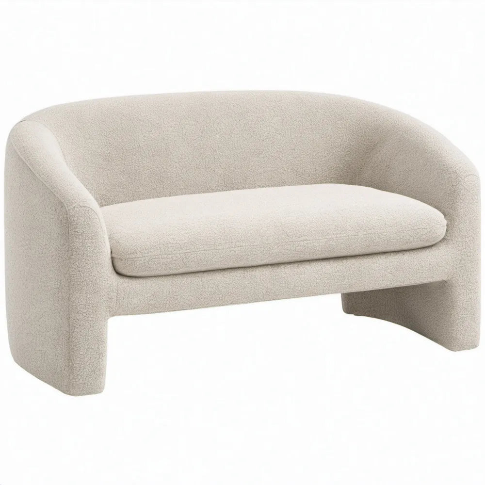 Bouclé 2-zitsbank in crèmekleurig polyester, 140 x 80 x 75 cm