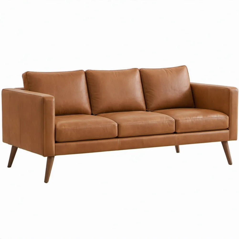 3-zitsbank van PU-kunstleer, 200 x 86 x 84 cm, cognacbruin