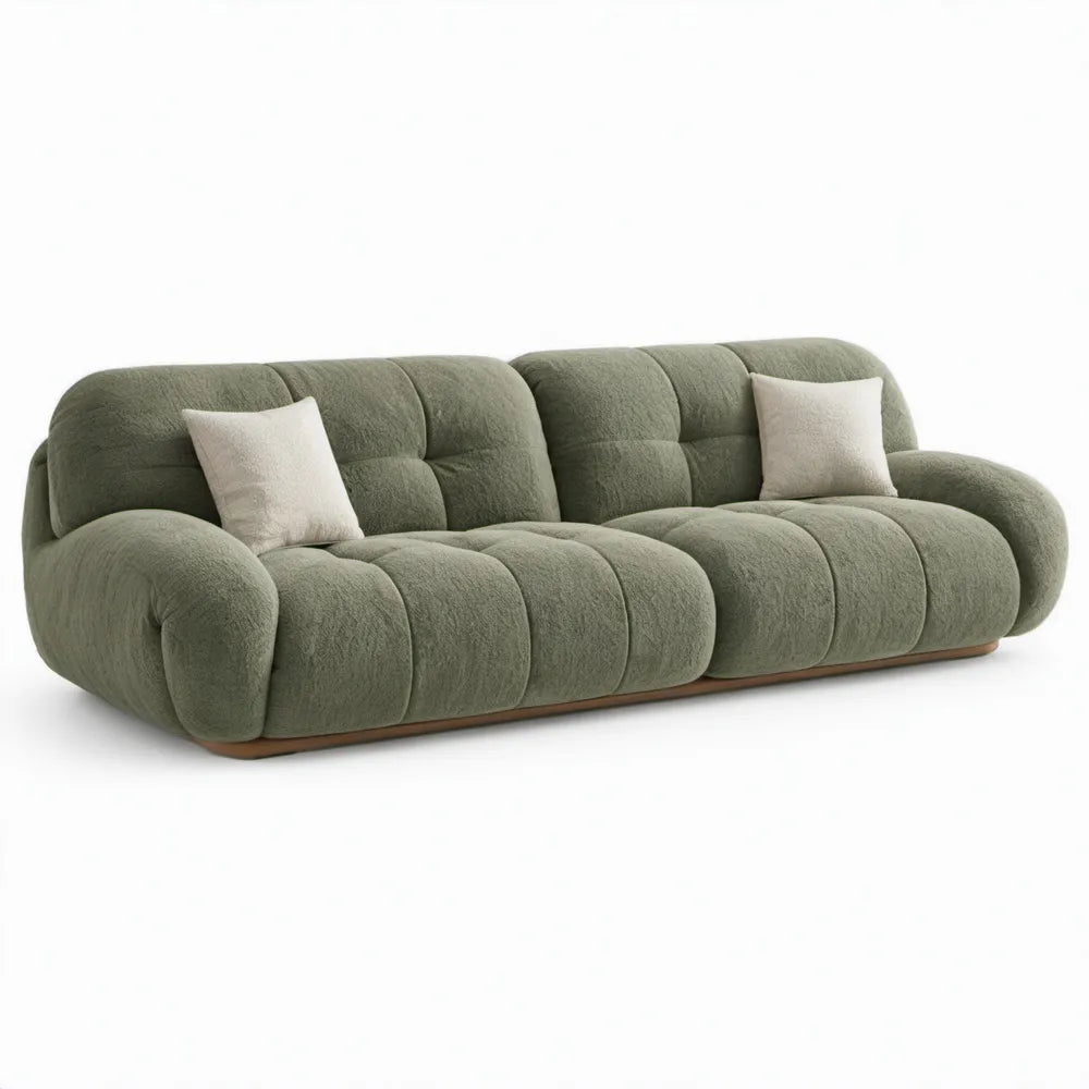 3-zitsbank met sierkussens 230 x 98 x 78 cm olijfgroen bouclé