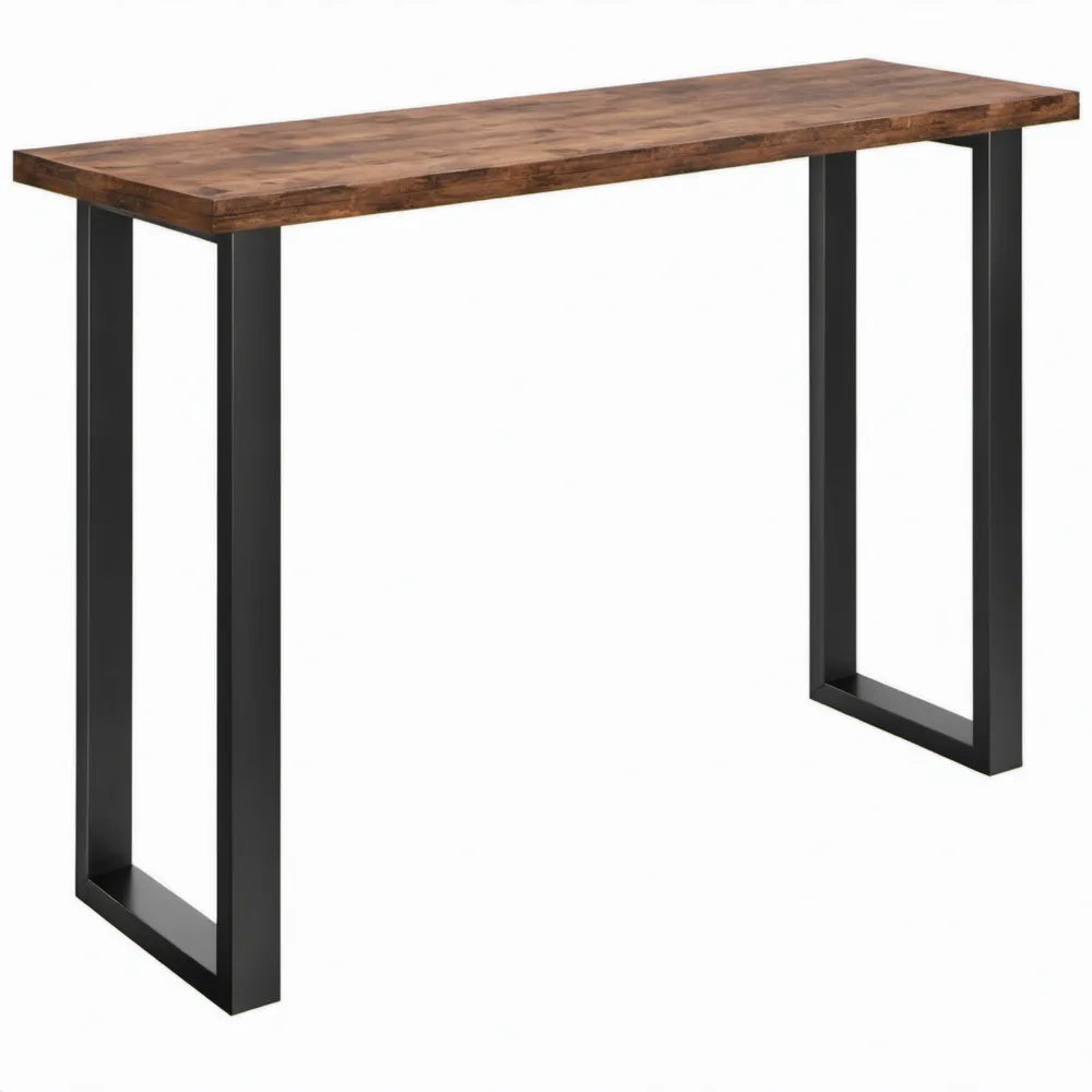 Bartafel 120 x 60 x 110 cm van massief mangohout bruin met zwart stalen onderstel